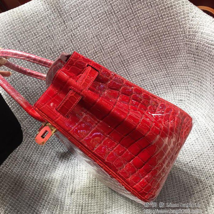 HERMES愛馬仕 鉑金包 Birkin 30cm 法拉利紅 金扣 進口鱷魚 老工匠 純手工縫製 時尚手提包  Ama1144